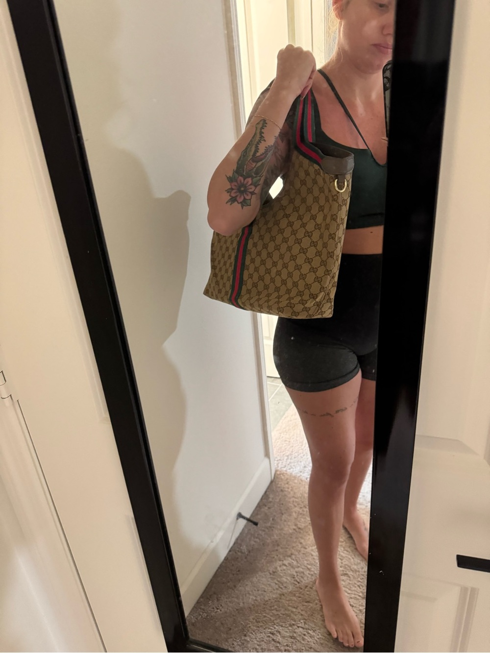 Beige Monogram Tote with Red & Green details - Picture 3 of 3
